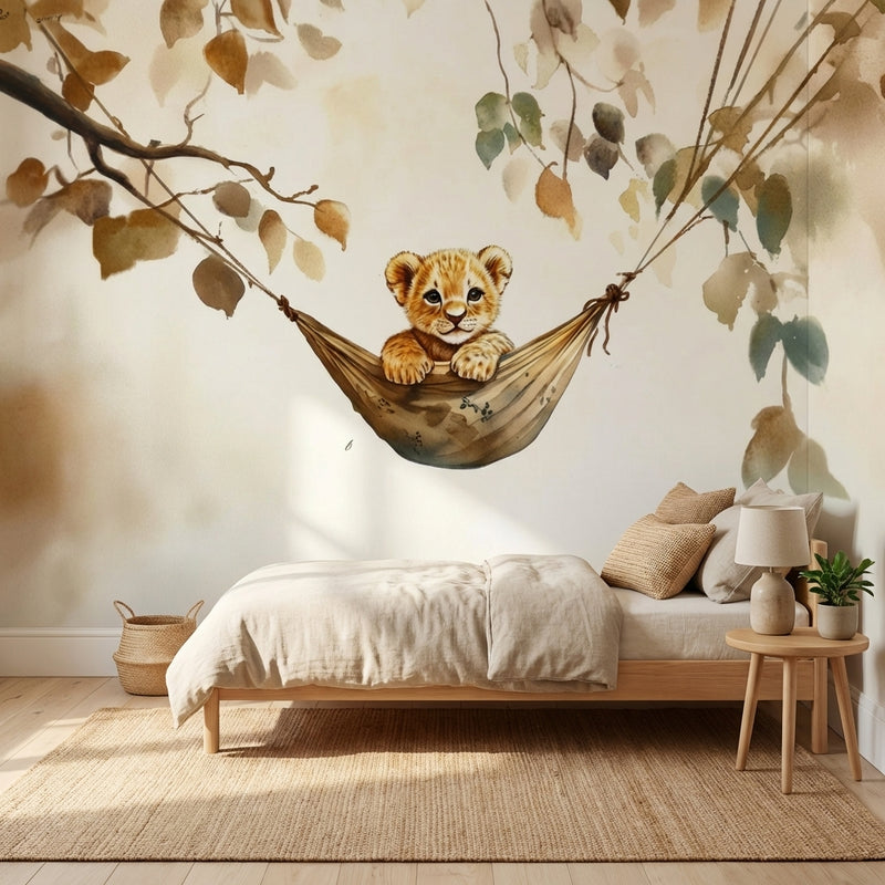 Montessori Wallpaper | Lion Cub Safari Bedroom
