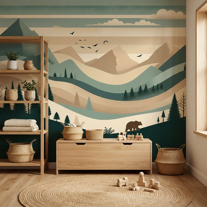 Montessori Wallpaper | Mountain Landscape Bedroom
