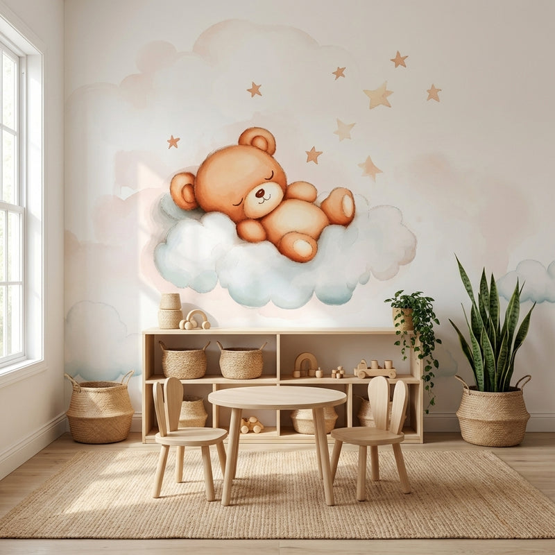 Montessori Wallpaper | Teddy Bear Cloud Nursery