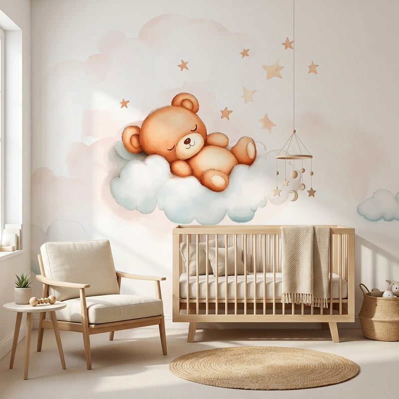 Montessori Wallpaper | Teddy Bear Cloud Nursery