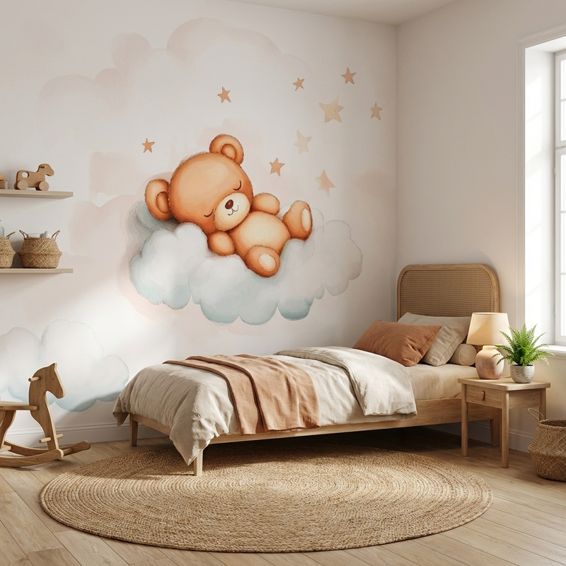 Montessori Wallpaper | Teddy Bear Cloud Nursery