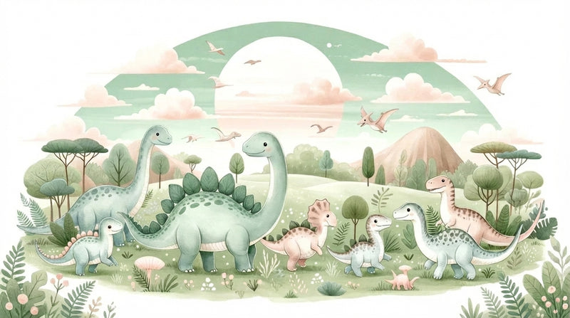 Montessori Wallpaper | Pastel Dinosaur Nursery