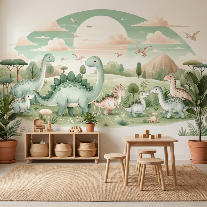 Montessori Wallpaper | Pastel Dinosaur Nursery
