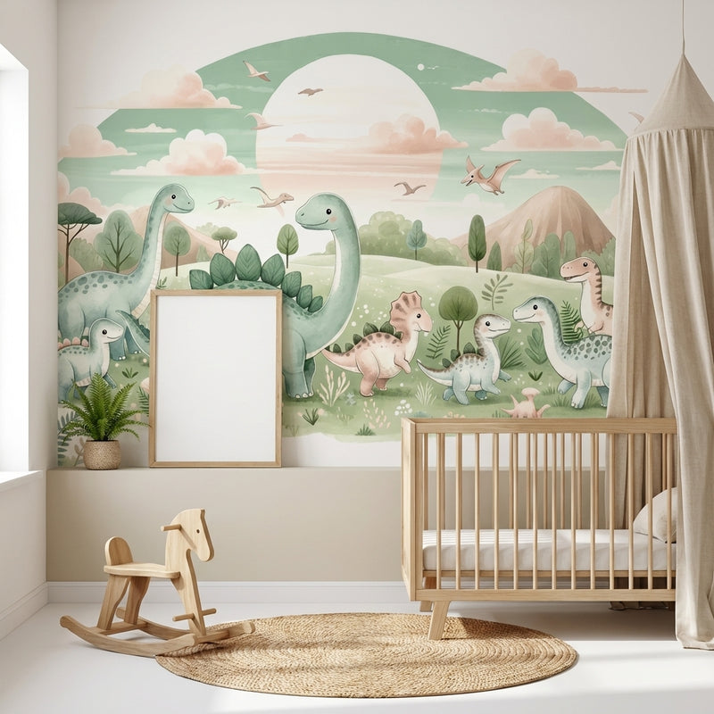 Montessori Wallpaper | Pastel Dinosaur Nursery