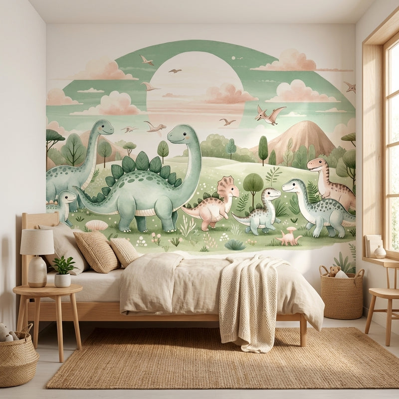 Montessori Wallpaper | Pastel Dinosaur Nursery