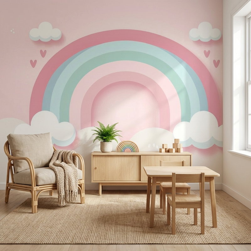Montessori Wallpaper | Pastel Rainbow Nursery