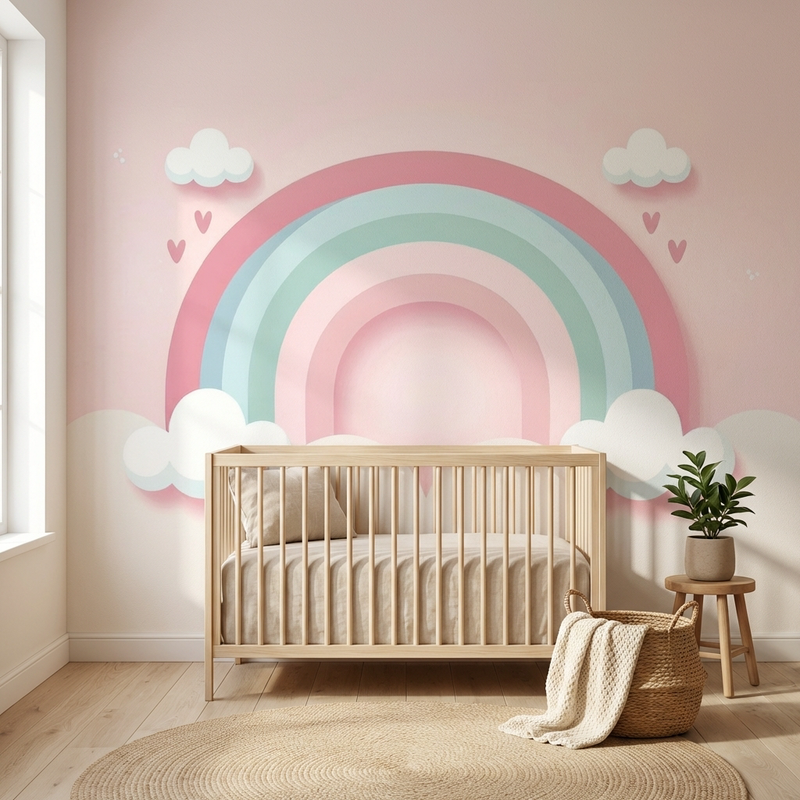 Montessori Wallpaper | Pastel Rainbow Nursery