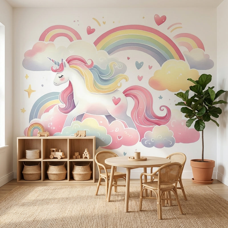 Montessori Wallpaper | Rainbow Unicorn Nursery