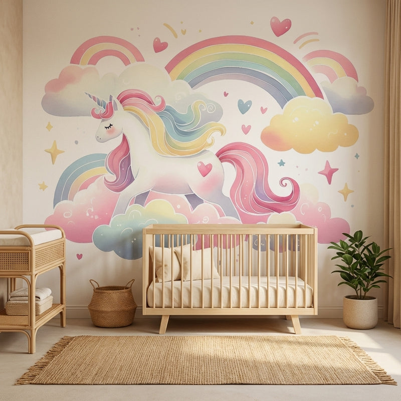 Montessori Wallpaper | Rainbow Unicorn Nursery