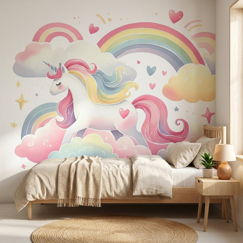 Montessori Wallpaper | Rainbow Unicorn Nursery